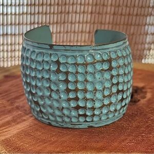 Turquoise Patina Brass Cuff Bracelet Women’s 7 Inch Vintage Boho Inverted Dots
